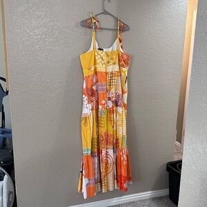 Anthropologie Vibrant Patchwork Maxi Dress - Orange and Yellow